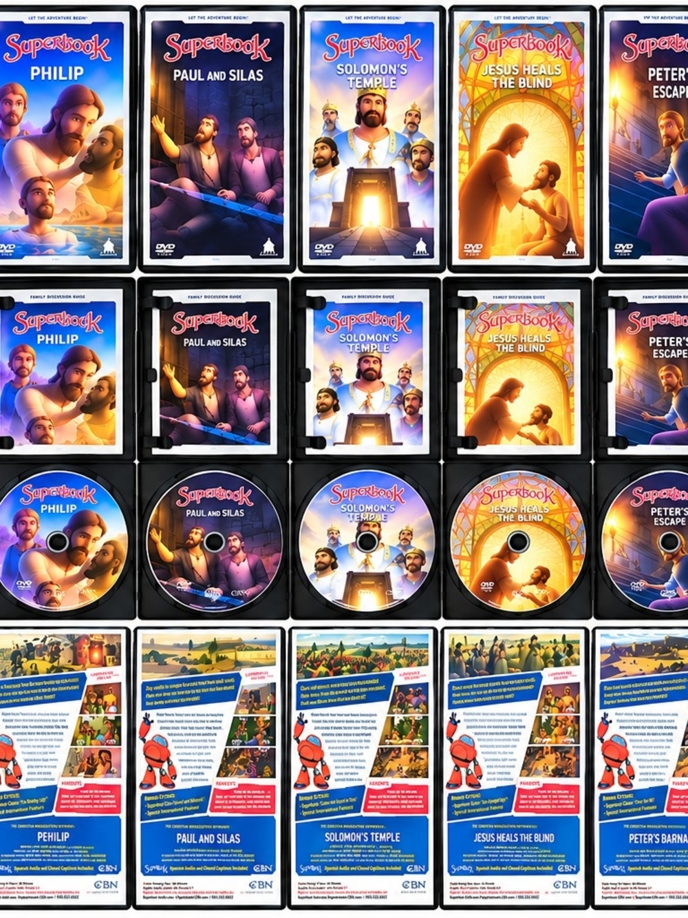 Superbook Season 4 DVD Lot 9 CBN Bible Stories w Family Discussion Guides